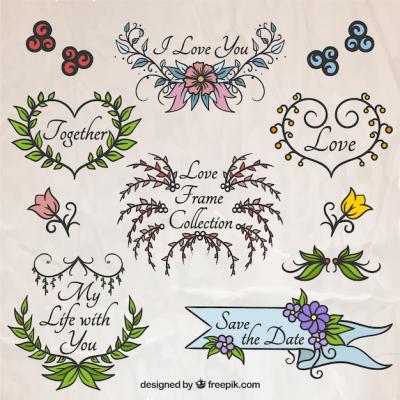 Hand Drawn Love Floral Frame Collection – Free Download