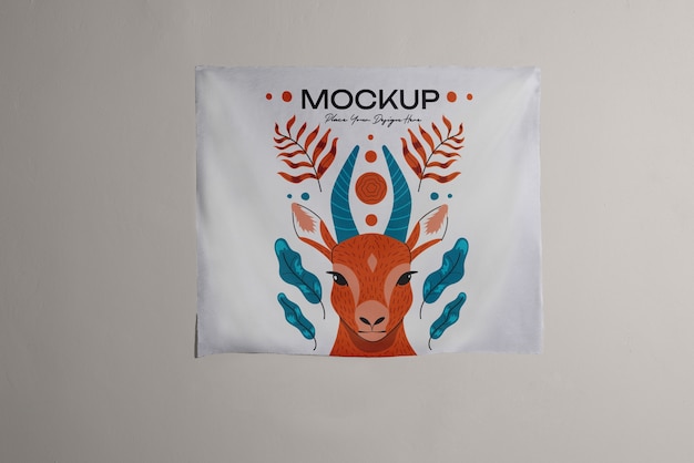 Animal Tapestry Mock-Up Design on Minimal Wall – Free Stock Photo Download