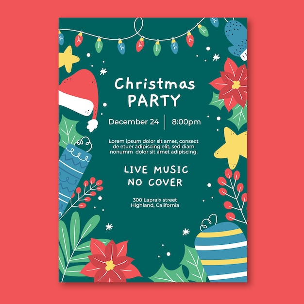 Flat Vertical Poster Template for Christmas Season – Free Download