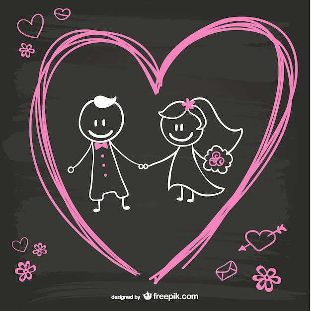 Cartoon Bride and Groom Blackboard Design – Free Download