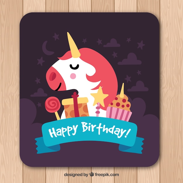 Birthday Card Featuring Unicorns and Sweets – Download Free Stock Photo