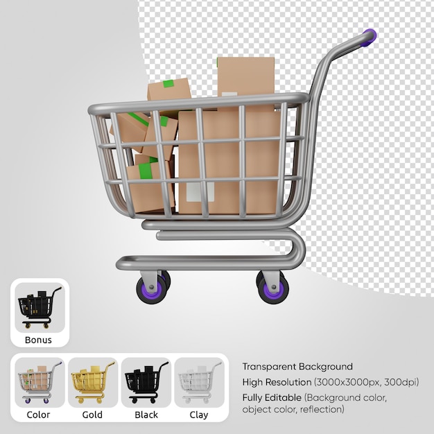 3D Shopping Cart with Cardboard Boxes – Free Stock Photo, Download for Free