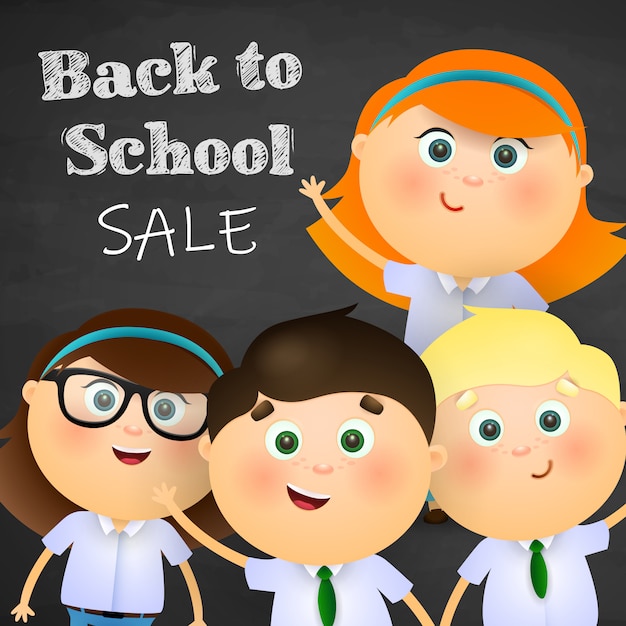 Back to School Sale Lettering Featuring Happy Boys and Girls – Free Download