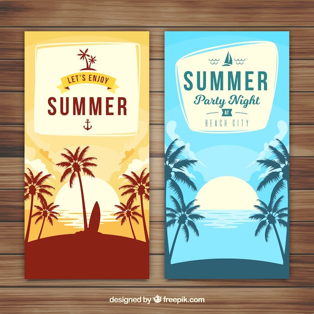 Summer Banners Featuring Palm Tree Silhouettes – Free Download