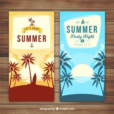 Summer Banners Featuring Palm Tree Silhouettes – Free Download