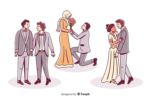 Hand Drawn Wedding Couple Collection – Free Download