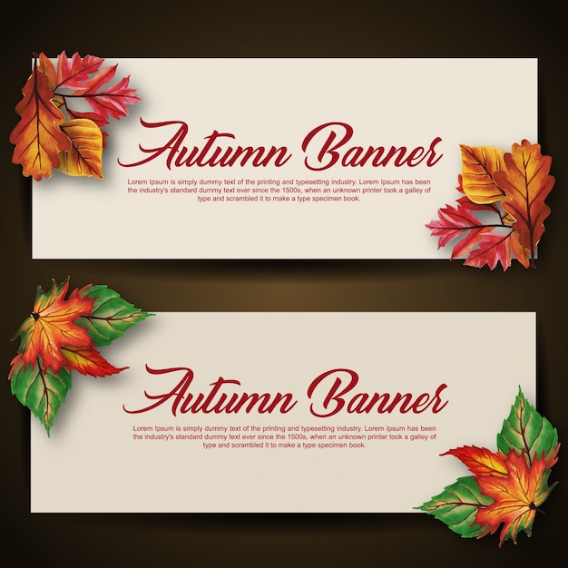 Autumn Banners Featuring Watercolor Orange, Yellow, and Green Leaves – Free Download