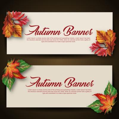 Autumn Banners Featuring Watercolor Orange, Yellow, and Green Leaves – Free Download