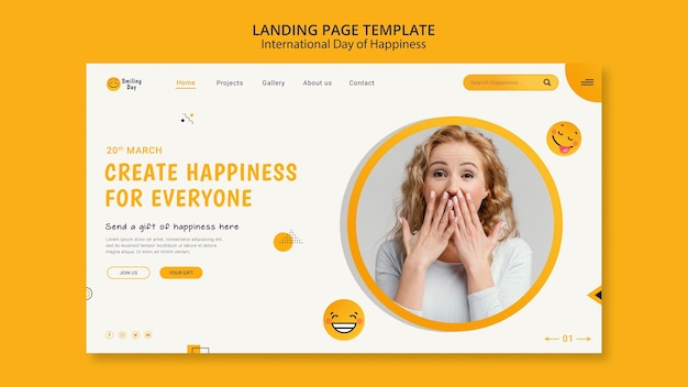 International Day of Happiness Landing Page Template – Free Download