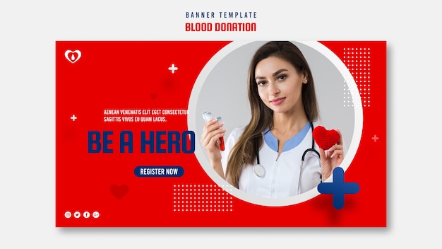 Horizontal Banner Template for Blood Donation – Free Download