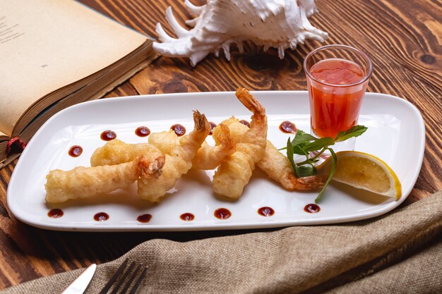 Fried Shrimp in Batter with Sauce and Lemon Slice – Free Download