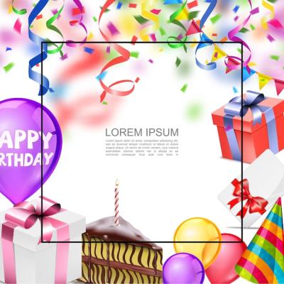 Happy Birthday Card Template with Colorful Balloons and Party Decorations – Free Download