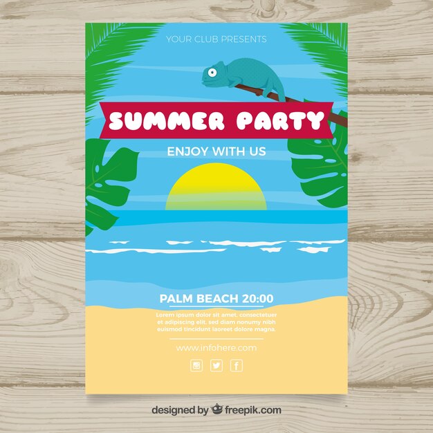 Cute Chameleon Flat Summer Party Brochure – Free Download