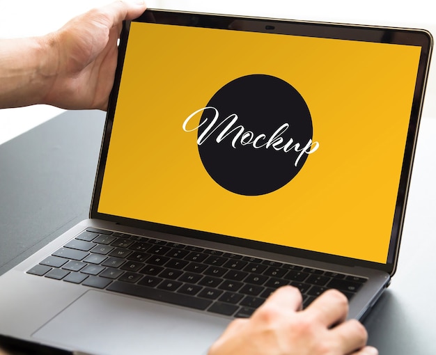 Hands Opening Laptop Mockup – Free Stock Photo for Download