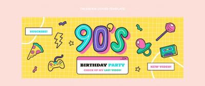 Hand Drawn 90s Birthday Facebook Cover – Download Free Stock Photo