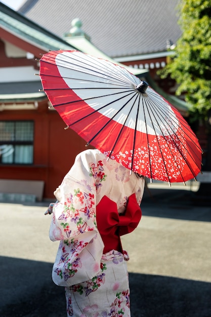 Japanese Wagasa Umbrella Held by a Young Woman – Free Stock Photo Download