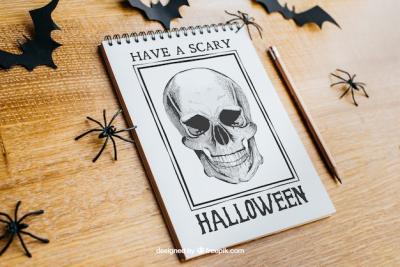 Scary Halloween Mockup with Notepad – Free Download