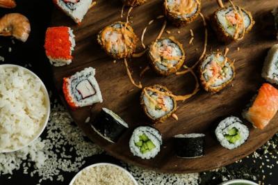 Sushi Roll Set Topped with Sauce – Free Download