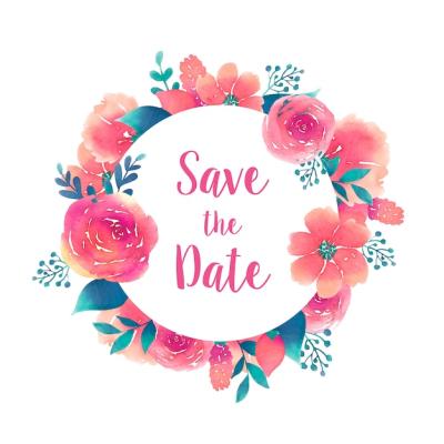 Round Frame with Watercolor Flowers Element for Save the Date – Free Download