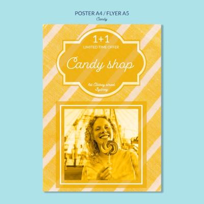 Poster Design for Candy Shop Featuring a Woman with a Lollipop – Free Download