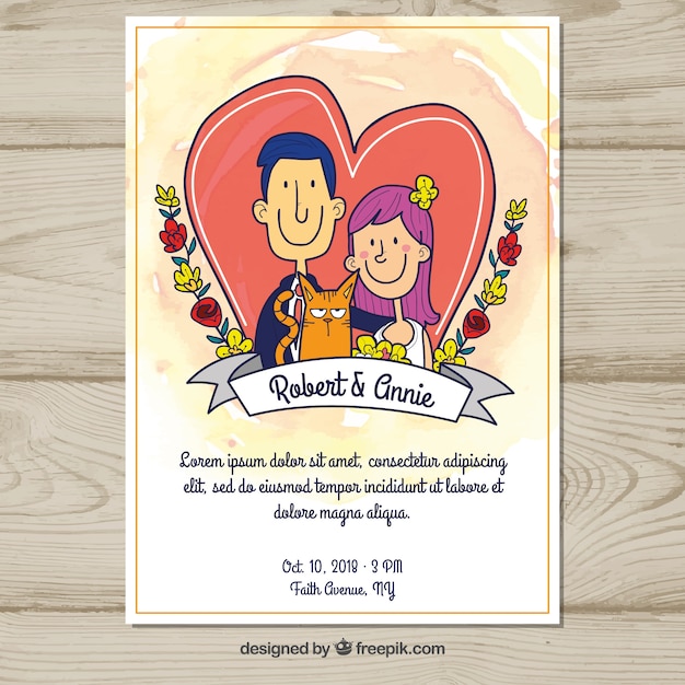 Hand Drawn Couple Wedding Invitation – Free Download