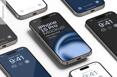 Natural Titanium iPhone 15 Pro Mockup Mosaic – Download Free Stock Photo