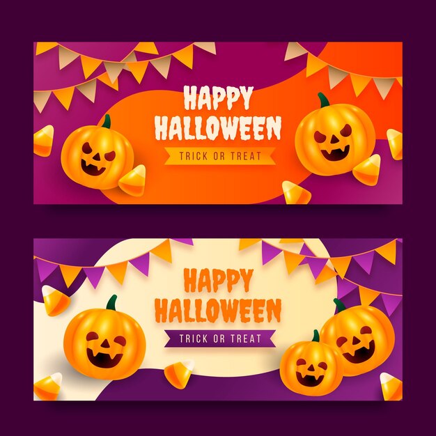 Realistic Halloween Horizontal Banners Set – Free Download