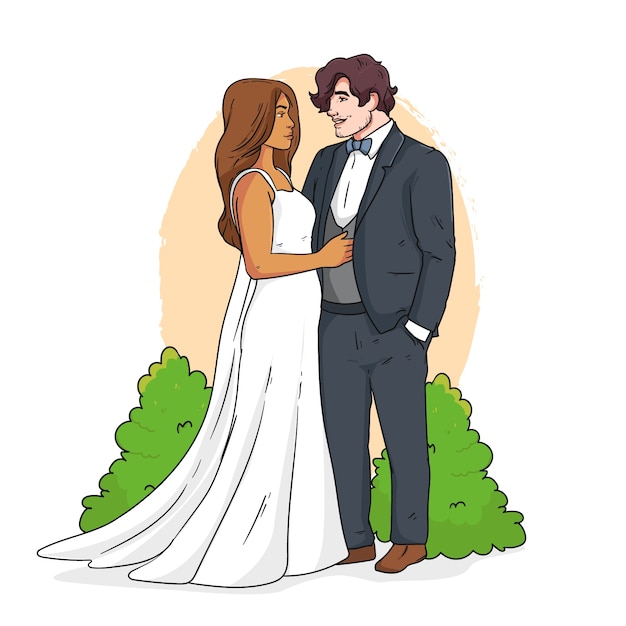 Hand Drawn Wedding Cartoon Illustration – Free Download