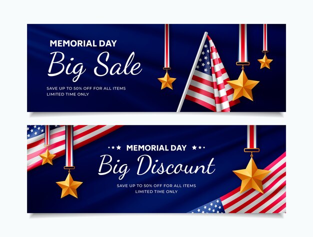 Memorial Day Sale Horizontal Banners Pack – Free Download