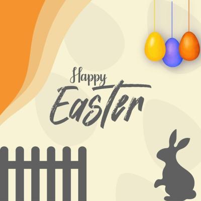 Cute Colourful Happy Easter Sale Poster Banner with Eggs on an Orange Beige Background – Free Download