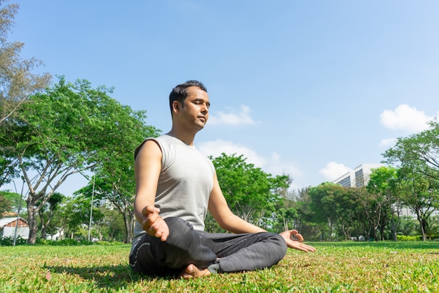 Indian Man Meditating in Lotus Pose Outdoors on a Summer Lawn – Free Stock Photo Download