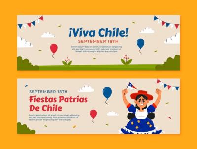 Flat Horizontal Banner Template for Chile Fiestas Patrias Celebrations – Free Download