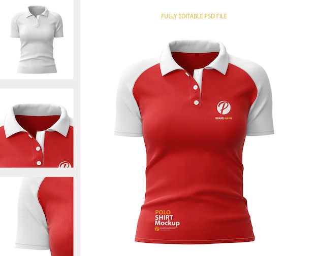 Red and White Female Polo Shirt Mockup – Free Download