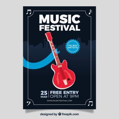 Dynamic Poster Design for Music Festival Featuring Red Guitar – Free Download