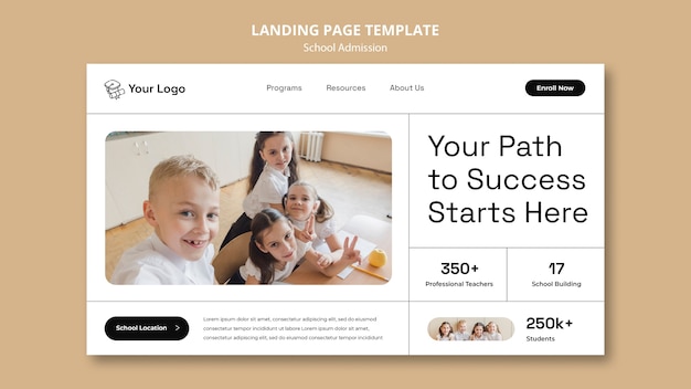 Flat Design School Admission Landing Page – Free Download