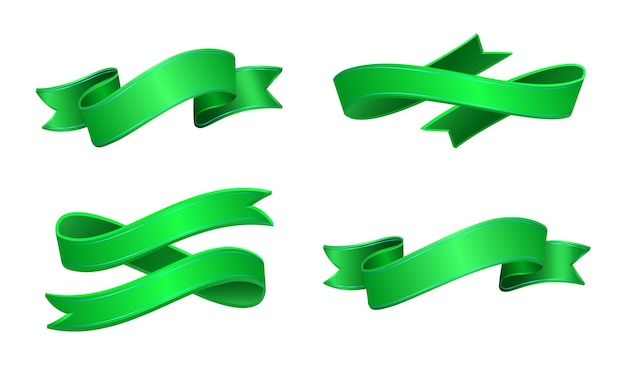 Green Ribbon Design Set Vector Illustration – Free Download