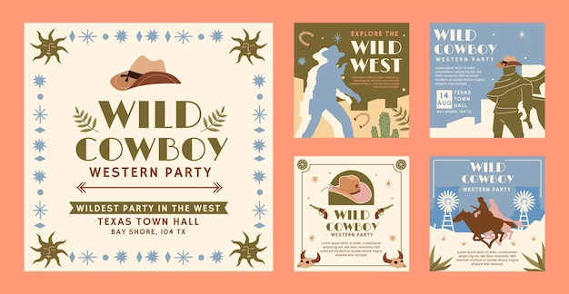 Hand Drawn Cowboy Party Instagram Posts – Free Download