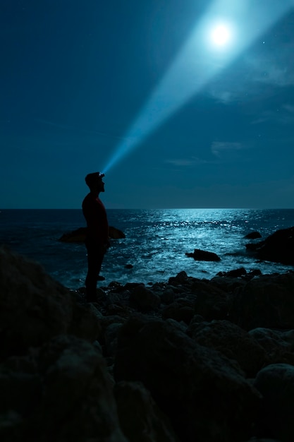 Sideways Silhouette of a Man Gazing at the Sky – Free Stock Photo for Download