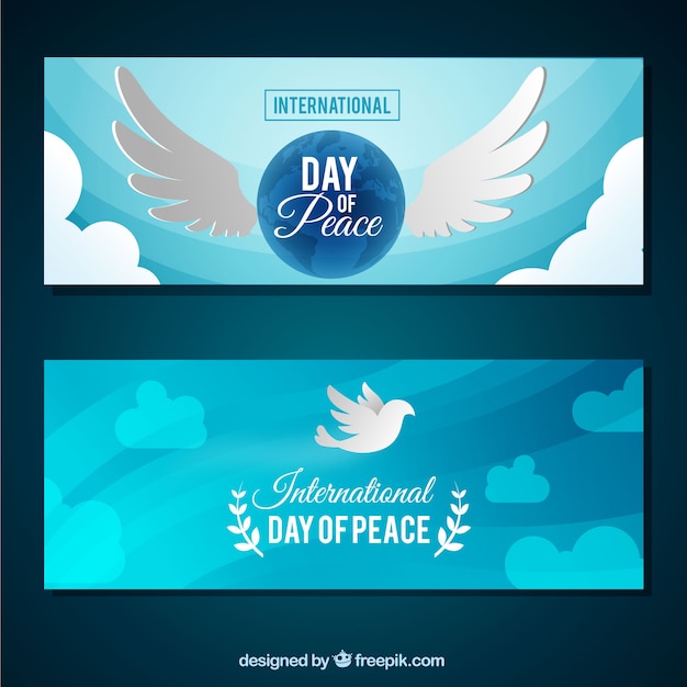 Peace Banners Featuring Doves and Wings in Flat Design – Free to Download