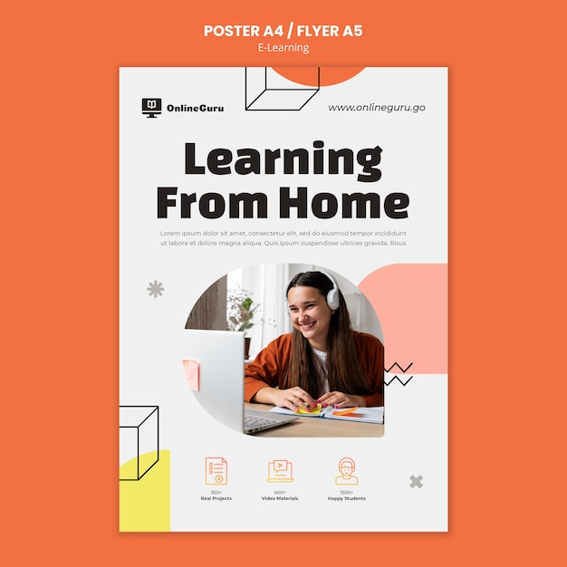 E-learning Vertical Poster Template Featuring Geometric Shapes – Free Download