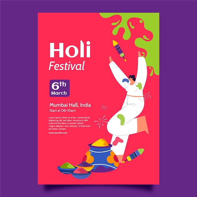 Vertical Flyer Template for Flat Holi Festival Celebration – Free Download