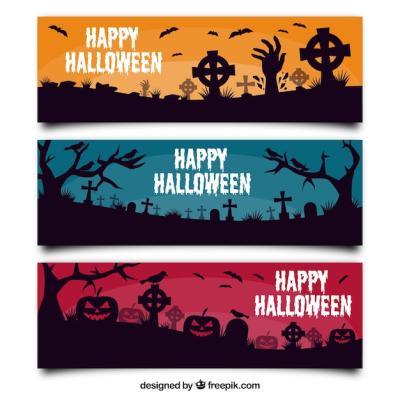 Three Happy Halloween Banners – Download Free Stock Photo