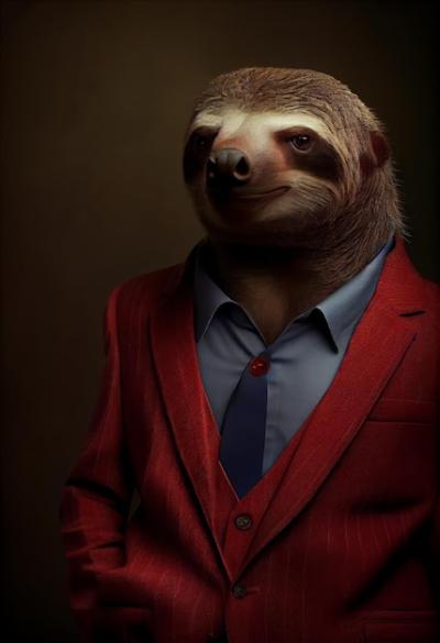 Portrait of a Sloth in a Red Jacket and Blue Tie – Free Stock Photo for Download