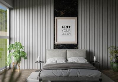 Poster Frame Mockup for Bedroom Interior – Free Download