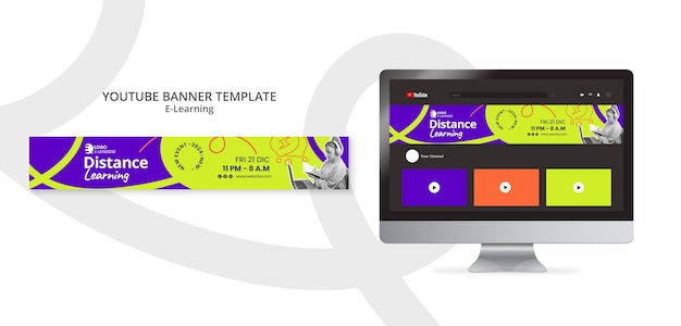 Flat Design E-Learning YouTube Banner – Free Download