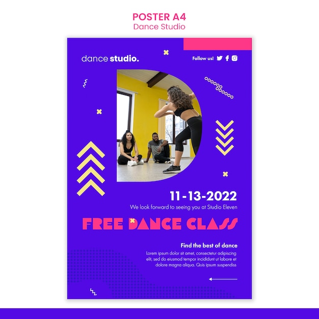 Dance Studio Poster Template Design – Free Download