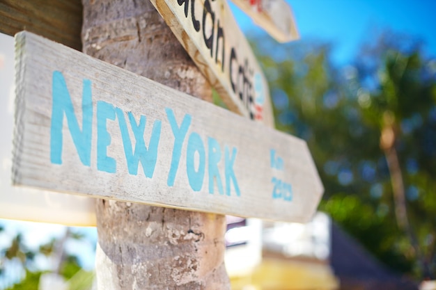 Traffic Road Sign Featuring New York in a Green Tropical Landscape – Free Download