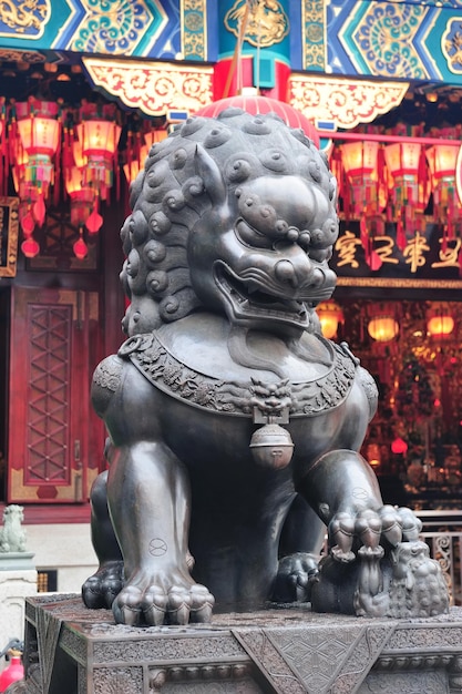 Lion Statue at a Chinese Temple in Hong Kong – Free Download