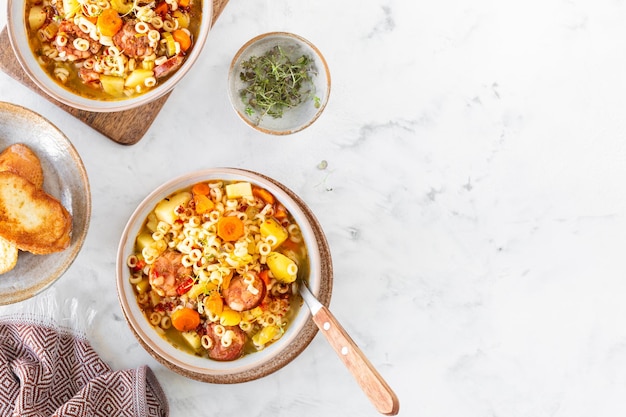 Traditional Italian Smoked Sausage Minestrone with Pasta and Seasonal Vegetables – Free Download, Free Stock Photo