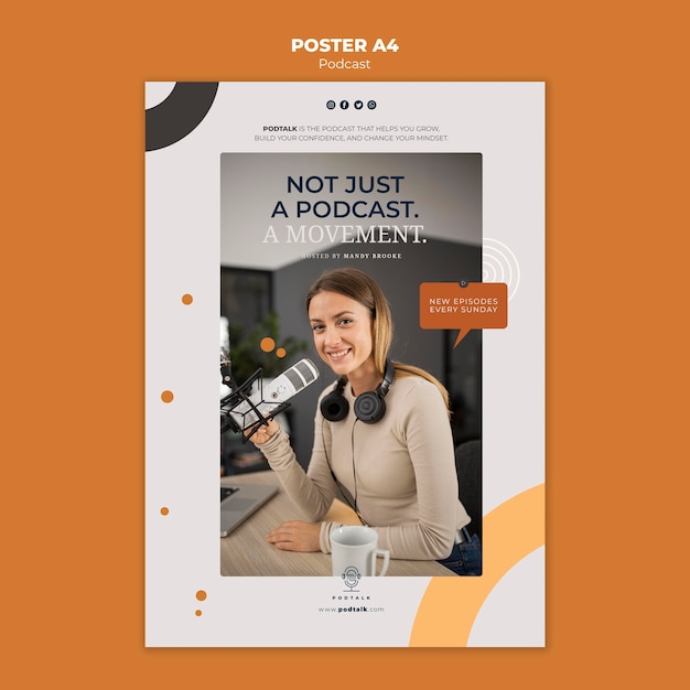 Female Podcaster Vertical Poster Template – Free Download